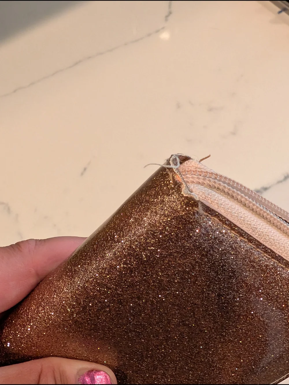 kate spade Rose Gold Glitter Zip Around Wallet